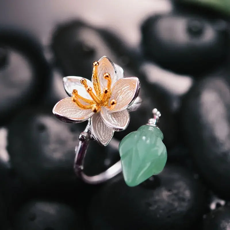 Floral Artisan 925 Sterling Silver Lotus Whispers Rings