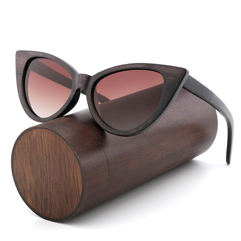 Brand Design Fashion Cat Eye Polarized Sunglasses Wood Sun Glasses Female Eyewear Blue Sunglasses case Gafas de sol