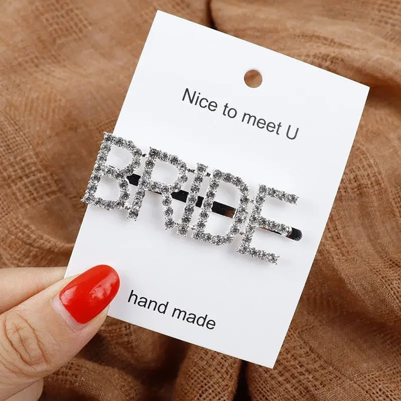 Glitter Rhinestone Team Bride Hair Clip