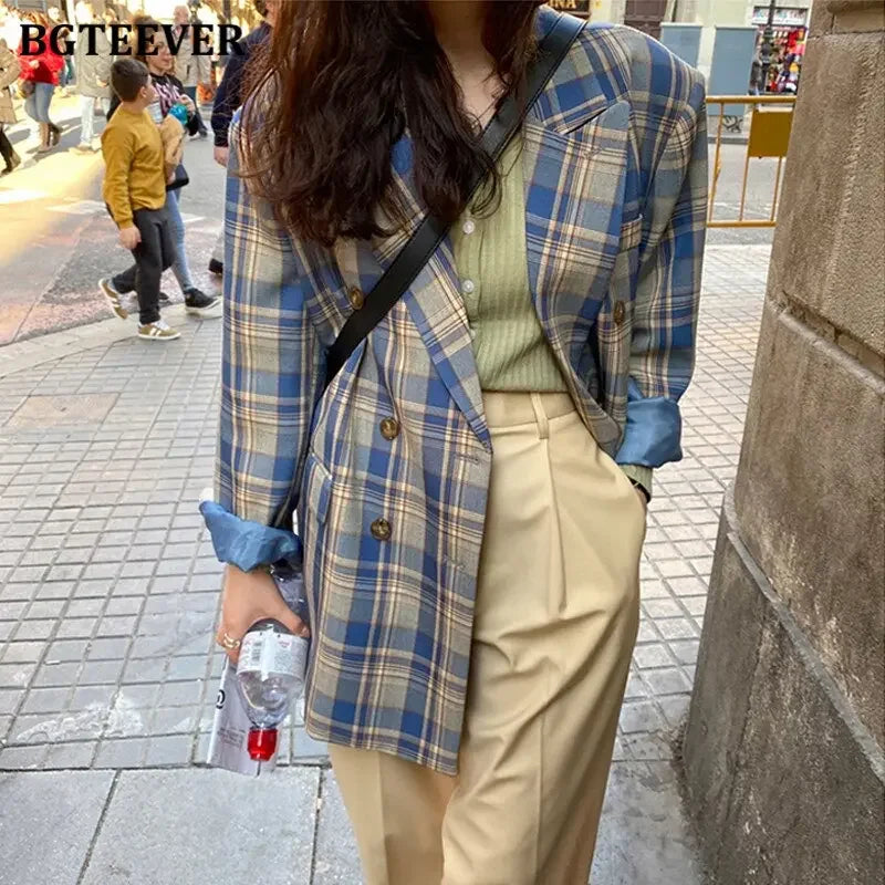 Vintage Loose Fit Plaid Blazer - LUXLIFE BRANDS