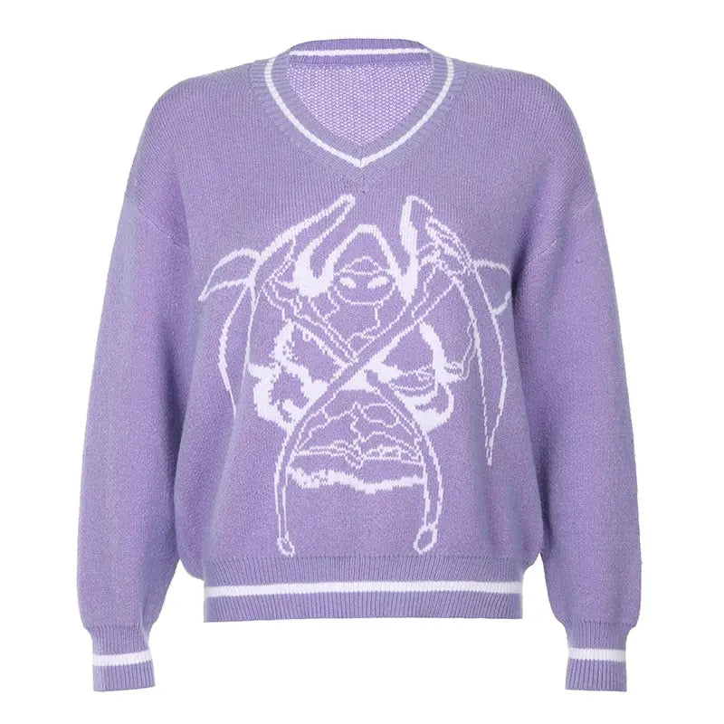 Sassy Skull V Neck Sweater Streetwear