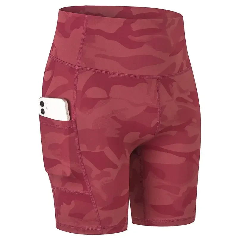 Women&#39;s Yoga Shorts with Pocket Running Tights Short High Waist Gym Compression Sport Shorts Yoga Legging Gym Workout Short