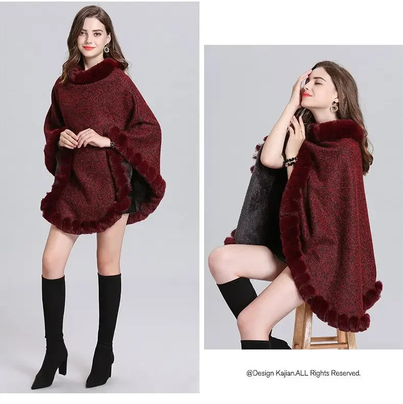 Faux Rabbit Velvet Warm Pullover Poncho