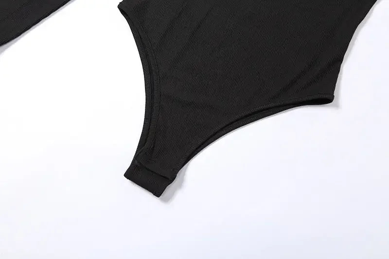 Yimunancy One Shoulder Kintted Bodysuit Women Turtleneck Black Bodysuit Ladies Skinny Bodysuit Body Femme