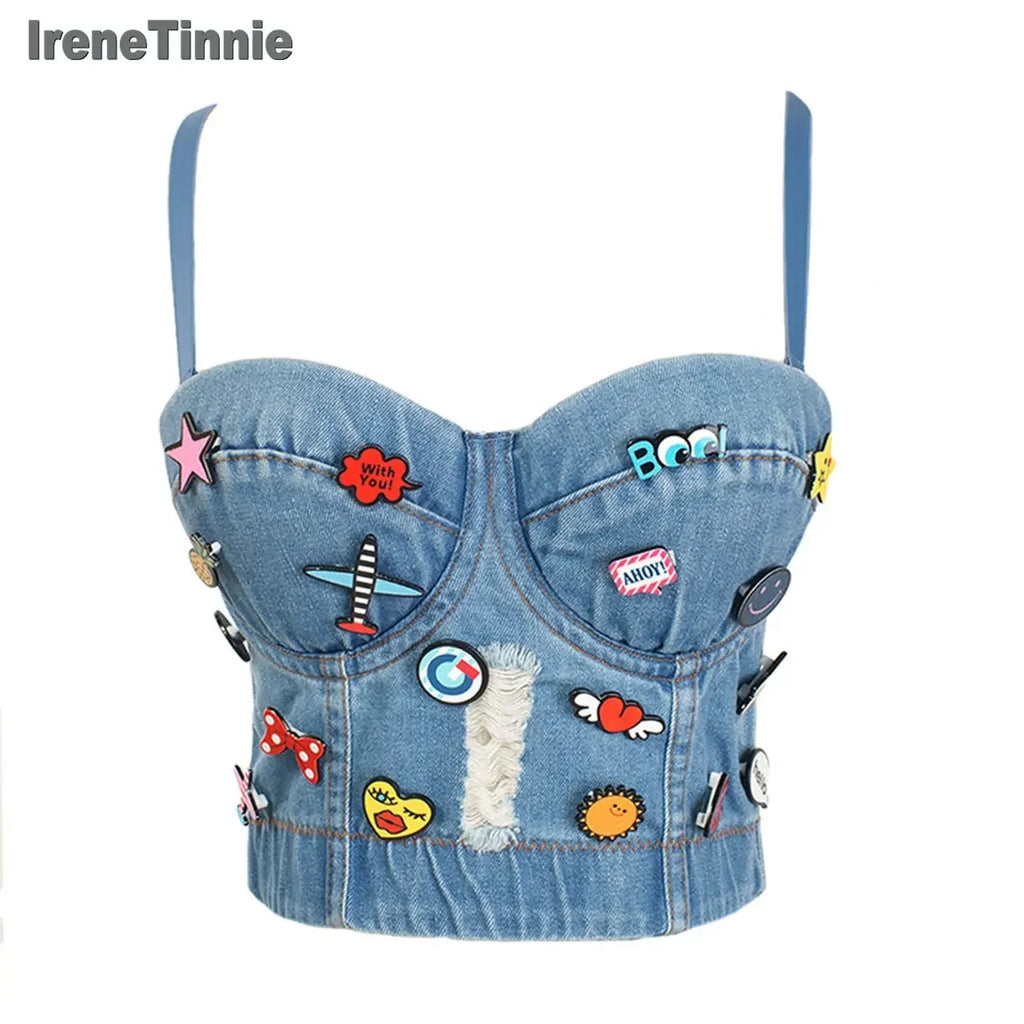 Irene Tinnie Sexy Cute Hole Cartoon Decoration Push Up Bustier Women's Bralette Cropped Top Vest Plus Size