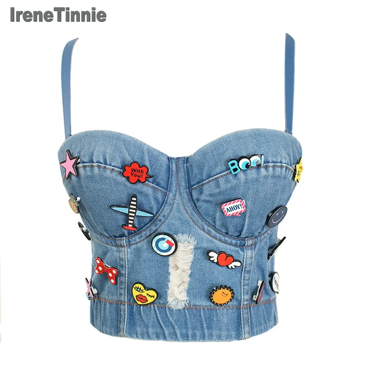 Irene Tinnie Sexy Cute Hole Cartoon Decoration Push Up Bustier Women's Bralette Cropped Top Vest Plus Size