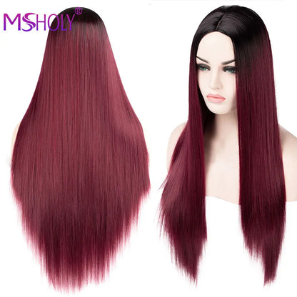 Pink Long Straight Synthetic Ombre Hair Wigs Halloween - LUXLIFE BRANDS