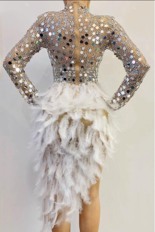 Sparkly Silver Sequin Feather Dress