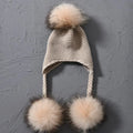 Knitted Baby Hat with Three Real Fur Pompom Children Beanie Boy Girl Natural Raccoon Fur Ball Kids Cap Cute Real Fur Pom Pom Hat