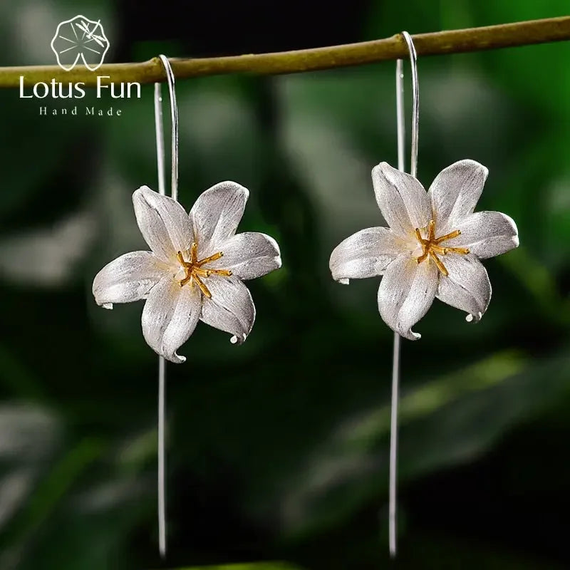 Floral Artisan 18K Gold & 925 Sterling Silver Earrings