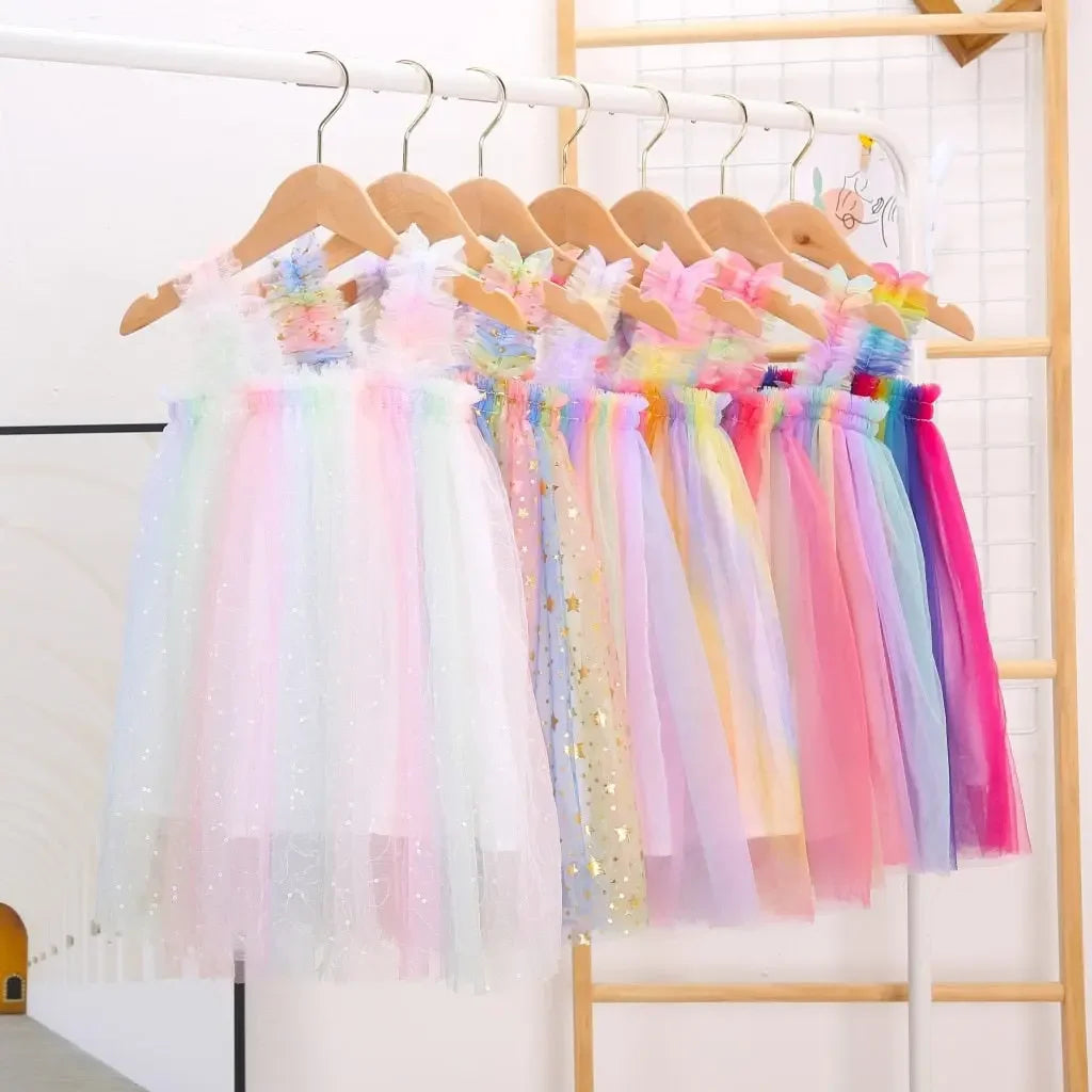 Girls Rainbow Colorful Tutu Dress