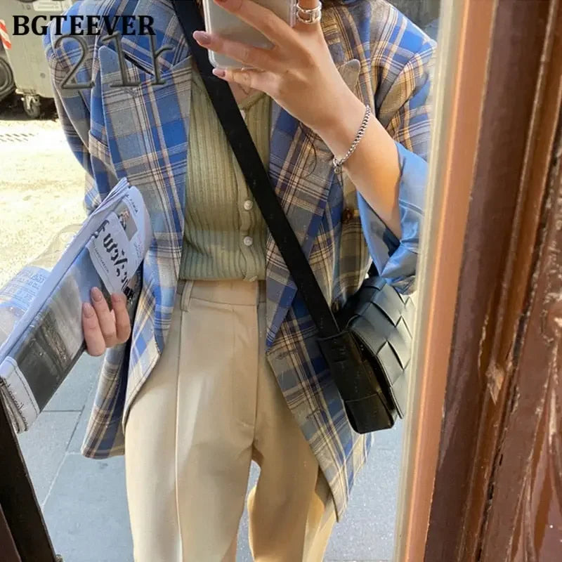 Vintage Loose Fit Plaid Blazer - LUXLIFE BRANDS