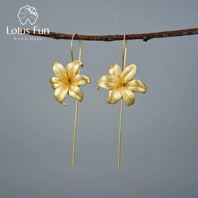 Floral Artisan 18K Gold & 925 Sterling Silver Earrings