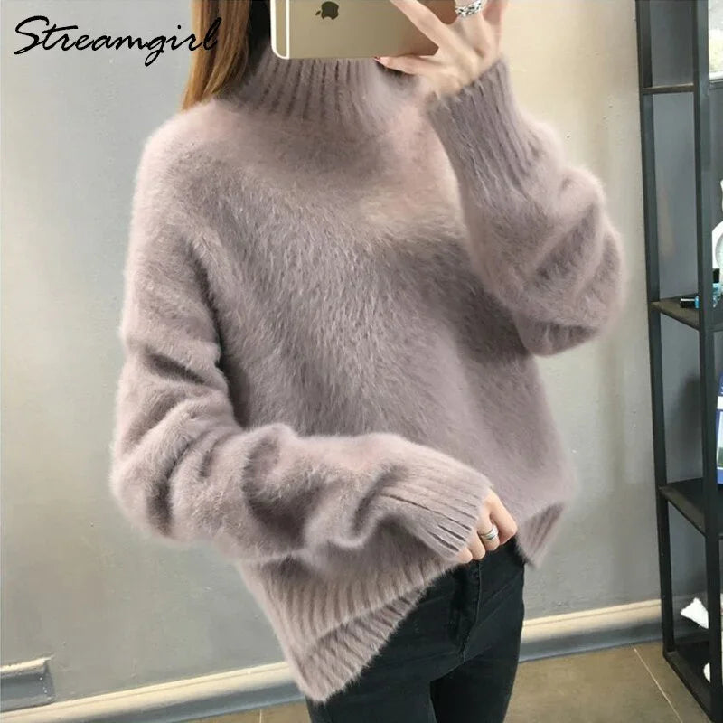 Thick Winter Sweater Women Warm White Turtleneck Fluffy Women's Jumper Winter Pull Sweaters For Women Knitted Sweater Woman 2021 LUXLIFE BRANDS