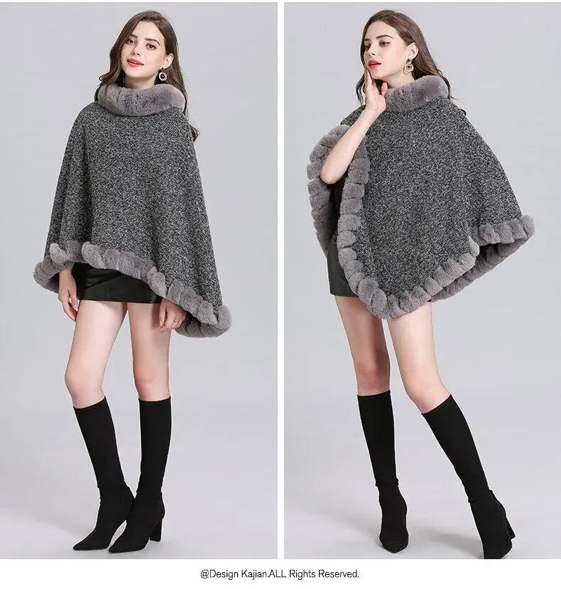 Faux Rabbit Velvet Warm Pullover Poncho