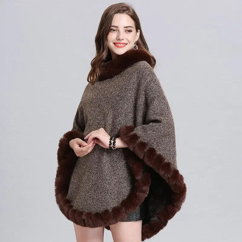 Faux Rabbit Velvet Warm Pullover Poncho