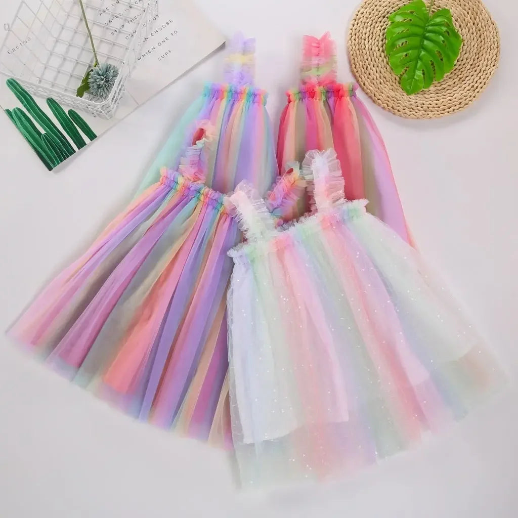 Girls Rainbow Colorful Tutu Dress