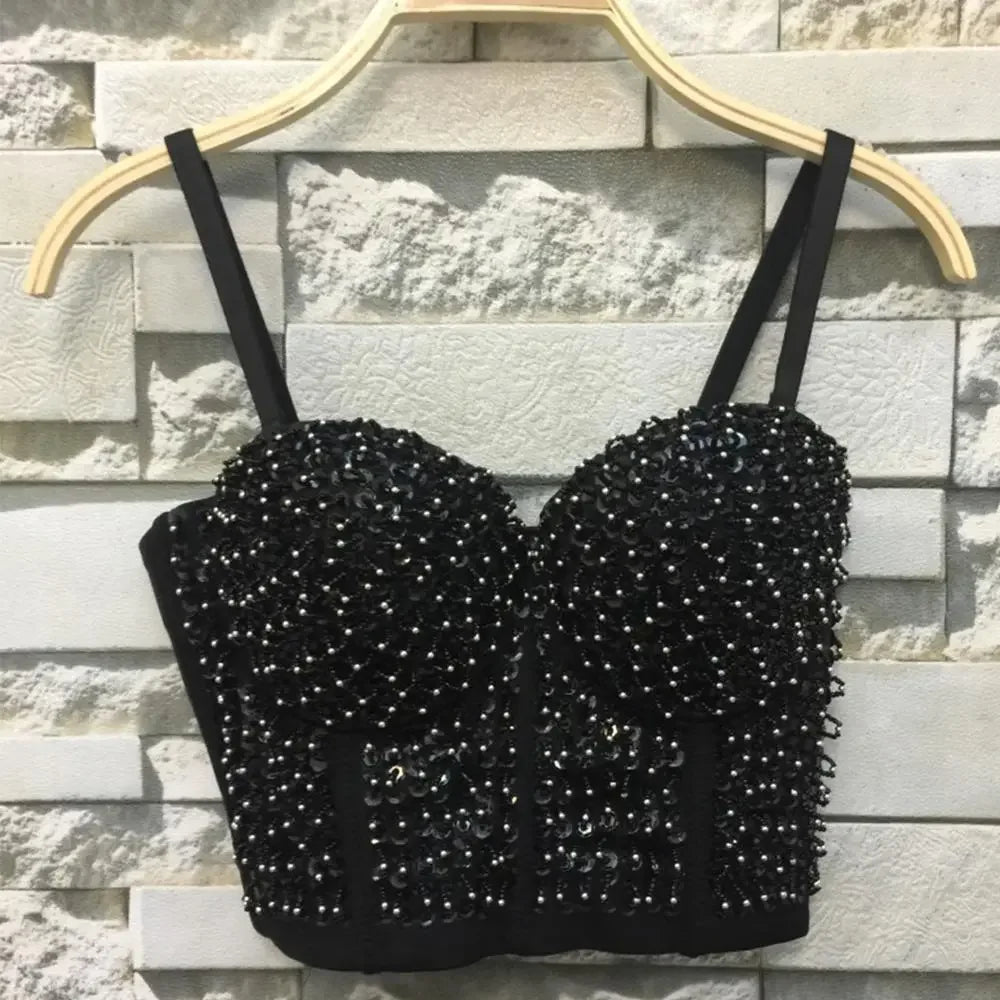 IRENE TINNIE Handmade Shiny Rhinestone Crop Top Shining Tank Top Backless Vest Sexy Bra Party Nightclub Vest