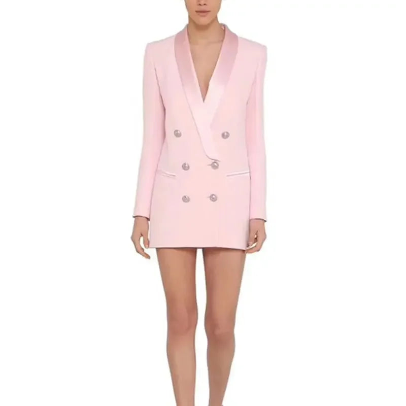 Long Sleeve Satin Collar Blazer Dress