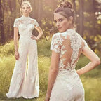 LUX Bridal Lace Short Sleeve Jumpsuit - LUXLIFE BRANDS