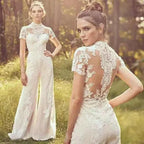 LUX Bridal Lace Short Sleeve Jumpsuit - LUXLIFE BRANDS