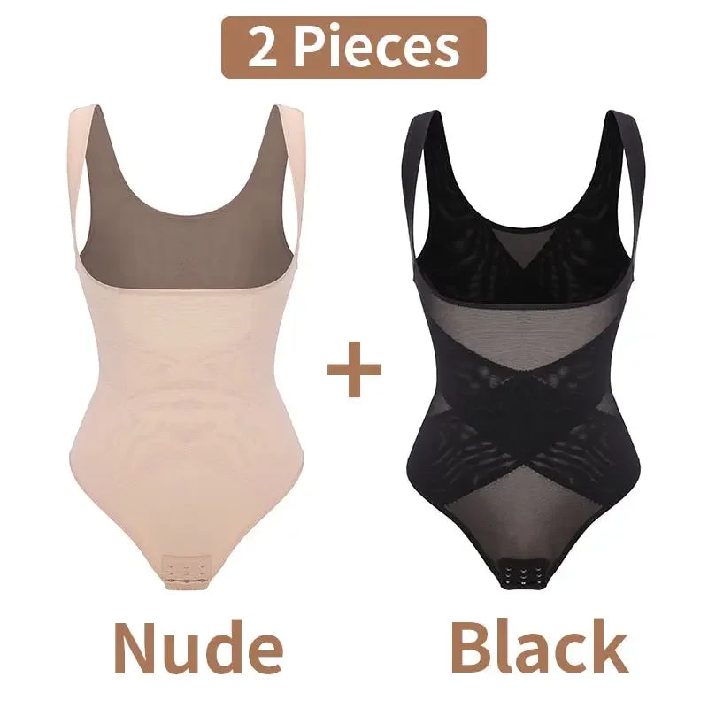 Mesh Thongs Bodysuit Shapewear Women Seamless Full Body Shaper Waist Slim Tummy Control Underwear Flat Belly Underbust Corset