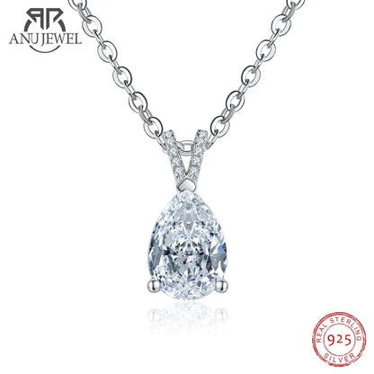 Pear Shape 2ct D Color Pear Cut Teardrop Moissanite Diamond Pendant 925 Sterling Silver Necklace