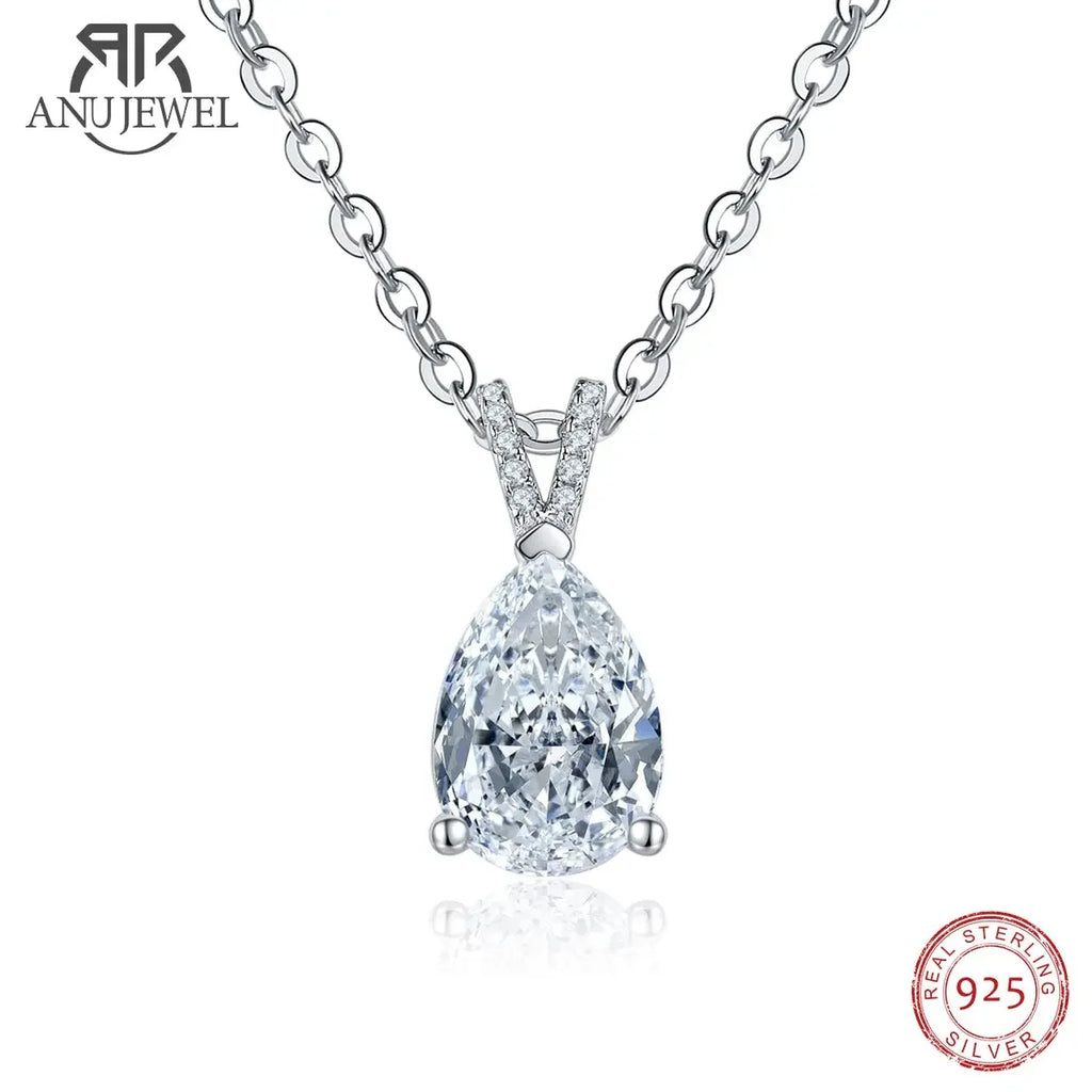 Pear Shape 2ct D Color Pear Cut Teardrop Moissanite Diamond Pendant 925 Sterling Silver Necklace