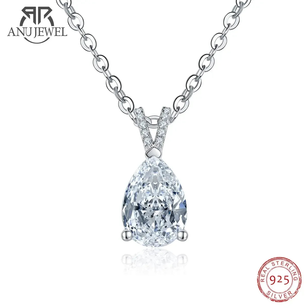 Pear Shape 2ct D Color Pear Cut Teardrop Moissanite Diamond Pendant 925 Sterling Silver Necklace
