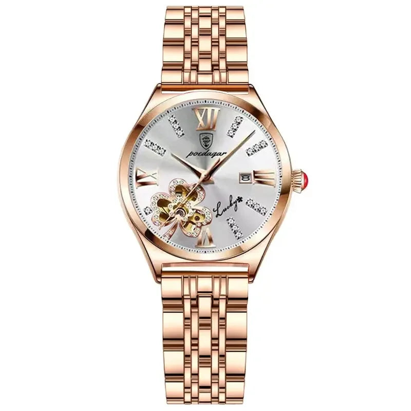 Luxury Wine Red Quartz Waterproof Stainless Watch