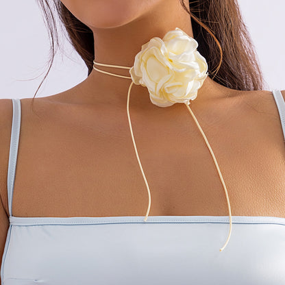 Long Rope with Big Flower Choker Necklace for Women Elegant Lace-up Rope Chain Necklace on Neck 2023 Fashion Jewelry Accessories