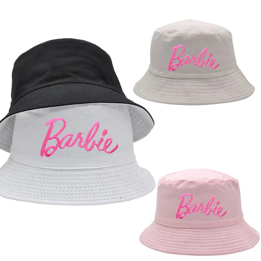 Barbie Letter Macaron Double-Sided Fisherman Hat Y2K Girls Hat Embroidery Cap Female Ladies Couple Casual Sunshade Sun Visor