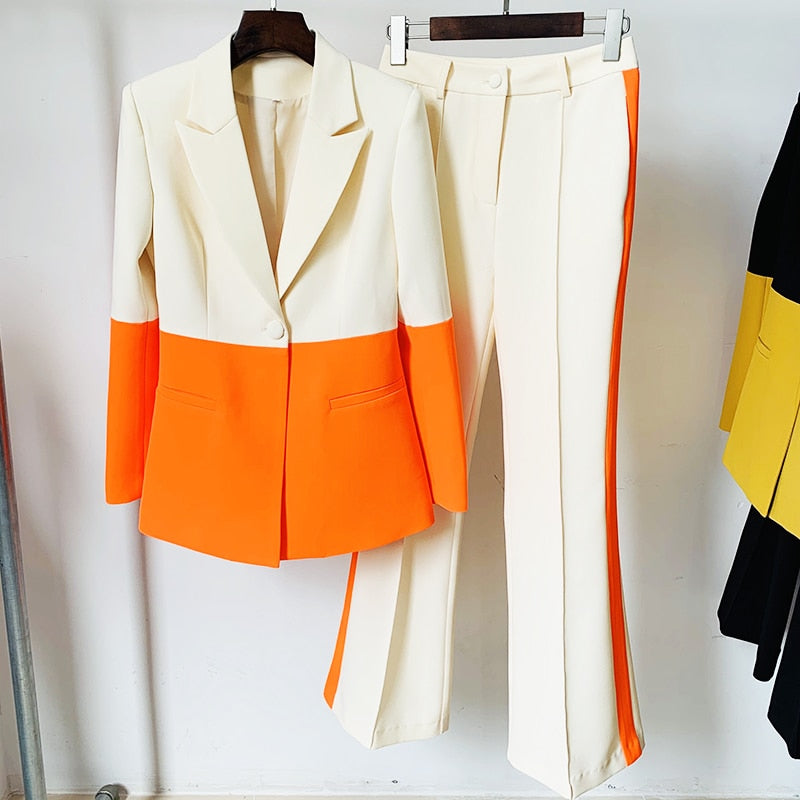 Colorblock Single Button Blazer Suit Set - LUXLIFE BRANDS