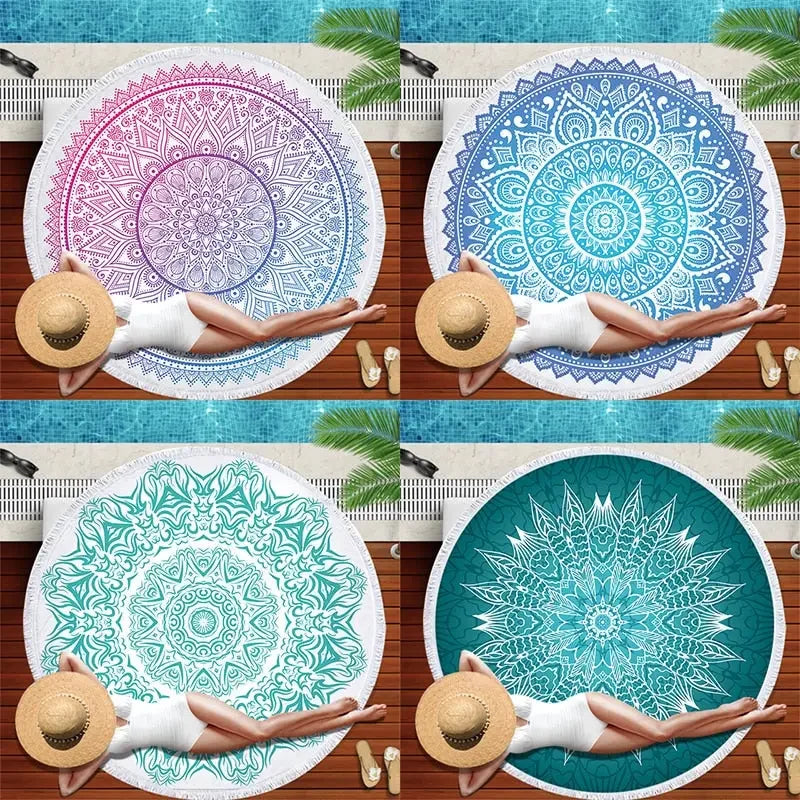 Gradient Mandala Round Beach Towel/Yoga Mat