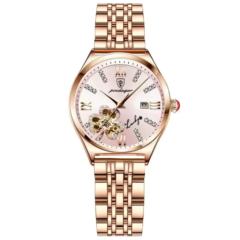 Luxury Wine Red Quartz Waterproof Stainless Watch