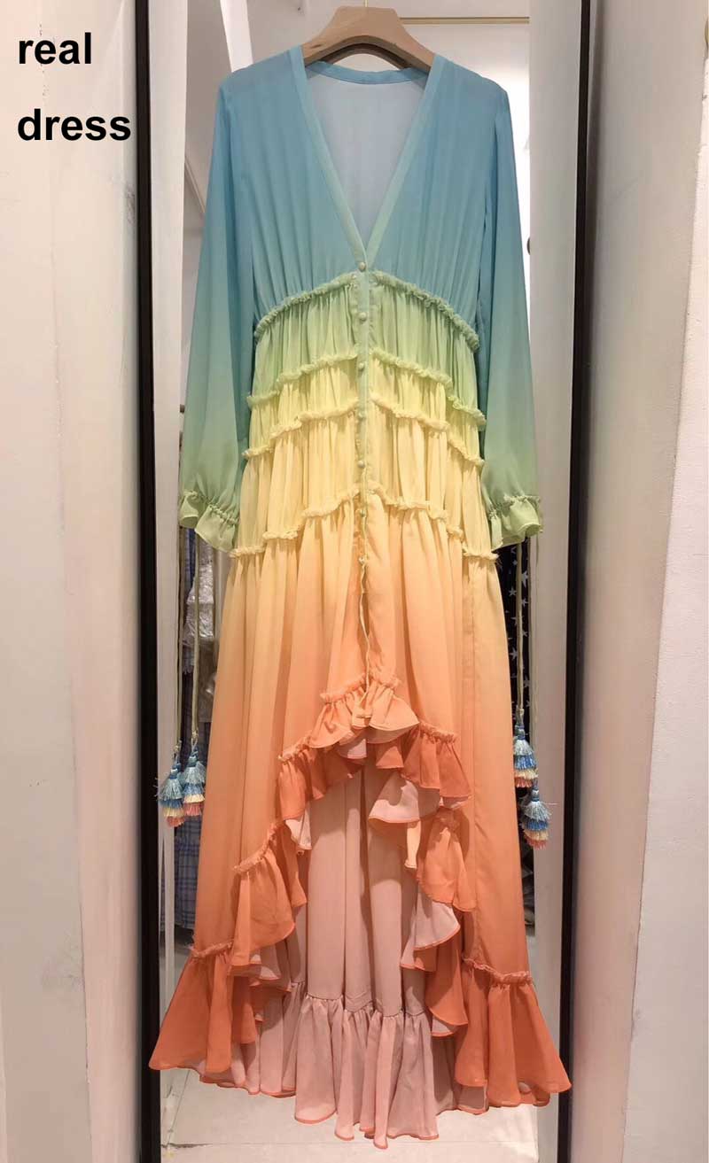 Flare Sleeve Empire Rainbow Maxi Dress
