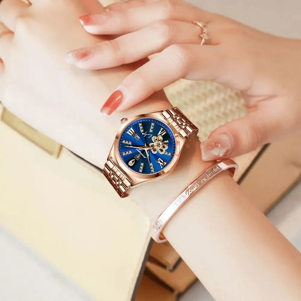 Luxury Wine Red Quartz Waterproof Stainless Watch