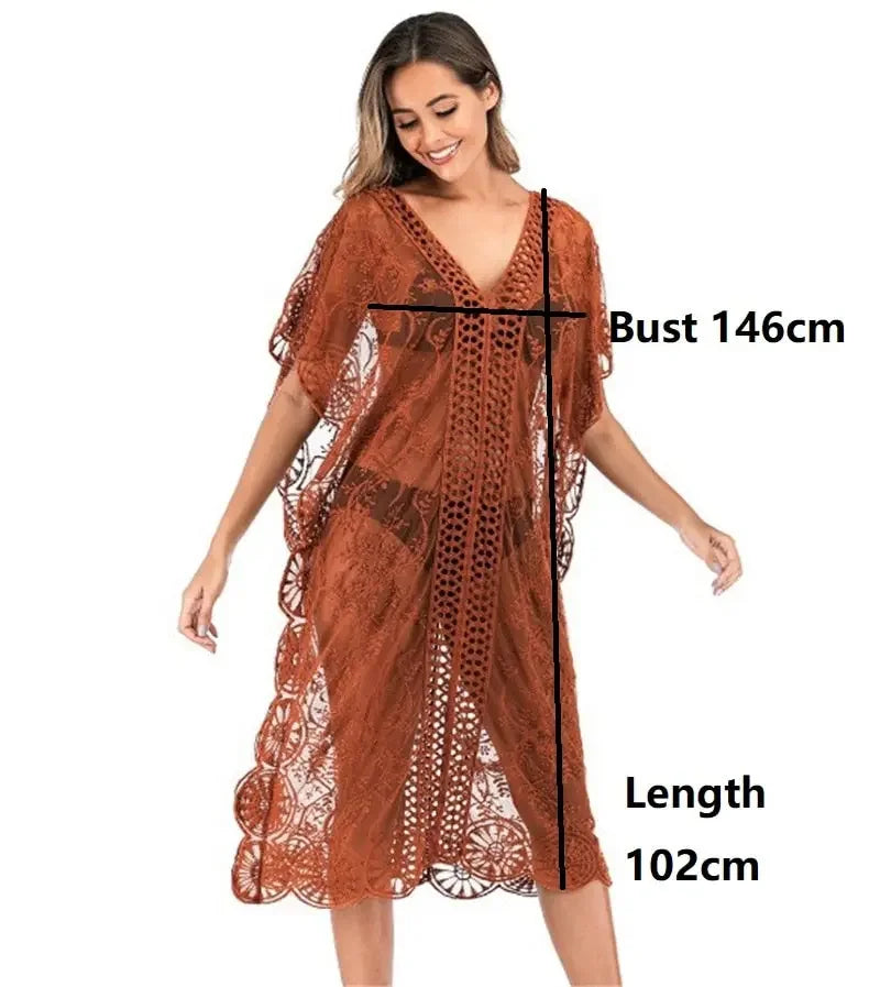 Lacy Long Bikini Beach Tunic Cover Up - LUXLIFE BRANDS