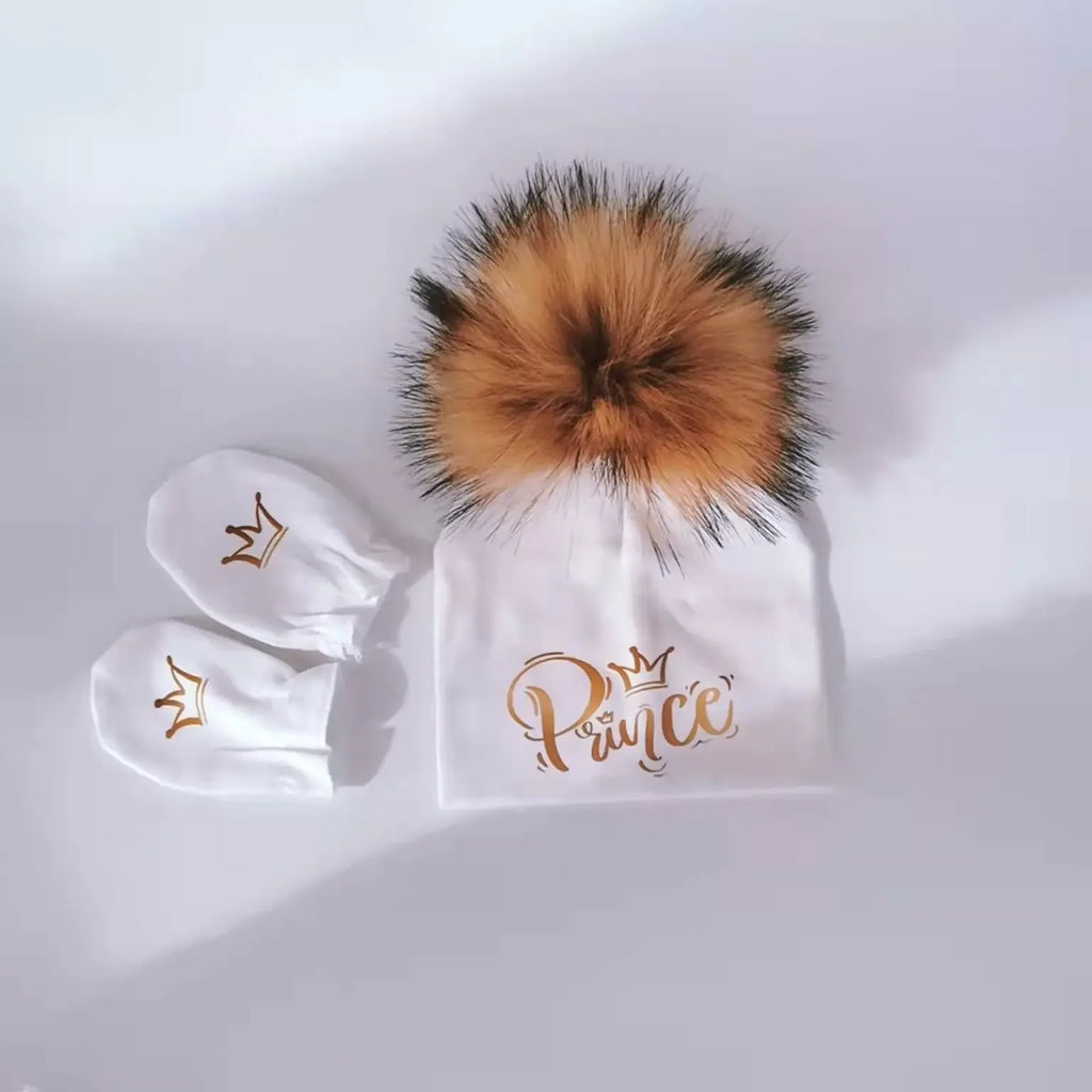 newborn baby photography props cotton beanie with detachable pompom hat beanie bonnet with gloves foot covers princess prince