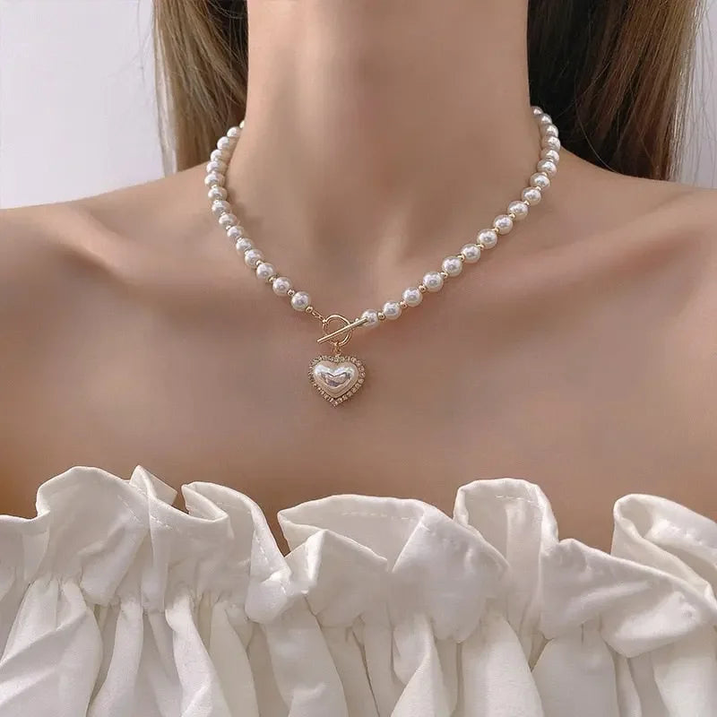 Elegant Pearl Heart Necklace