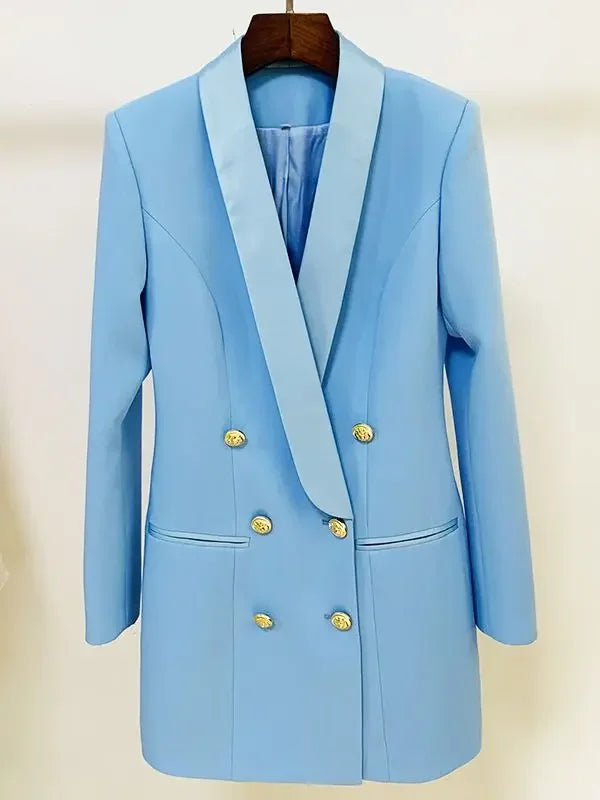 Long Sleeve Satin Collar Blazer Dress