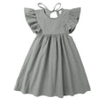 Kids Ruffle Sleeve Solid Linen Dress