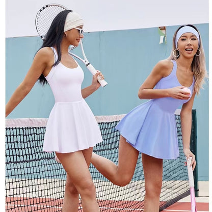 One-piece Tennis Dress Shockproof Gather Antiempty Running Cycling Outdoor Fitness Yoga Clothes Sport Dresses Women Beach Tennis