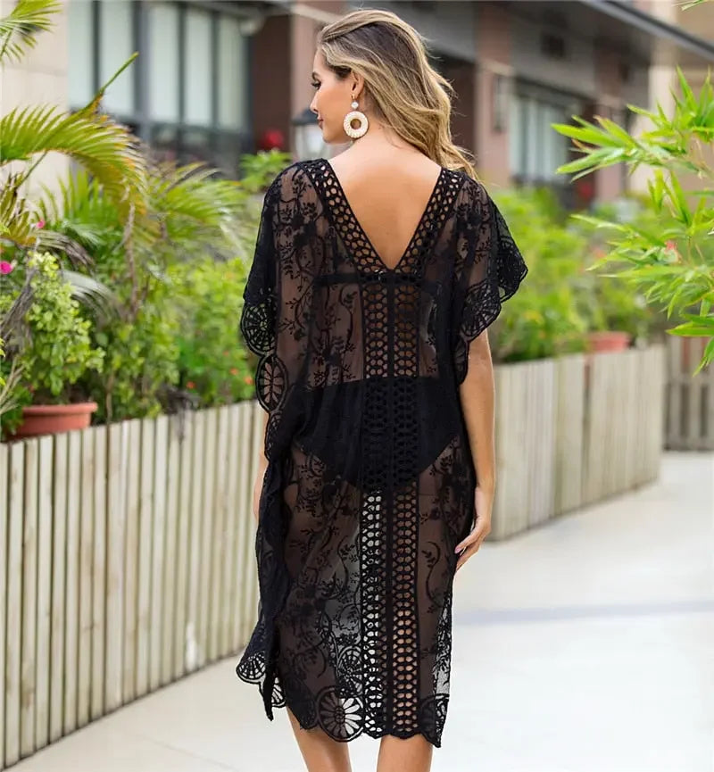 Lacy Long Bikini Beach Tunic Cover Up - LUXLIFE BRANDS