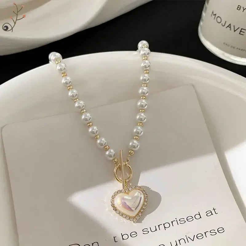 Elegant Pearl Heart Necklace