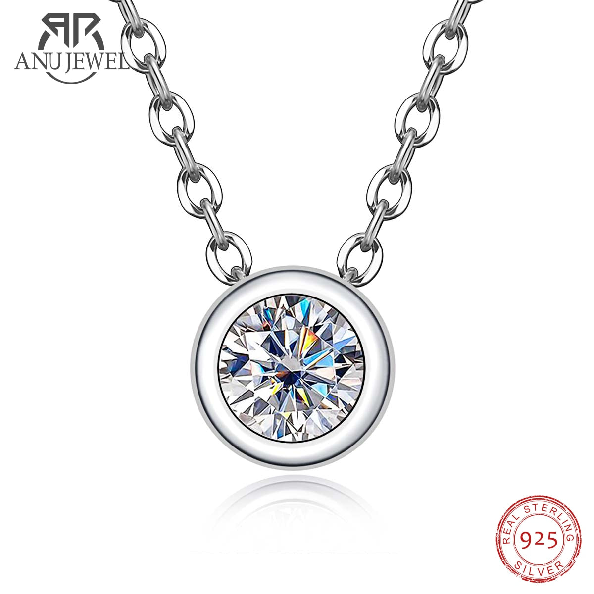 Round Brilliant 18K Gold Plated 0.3ct D Color Moissanite 925 Sterling Silver Necklace