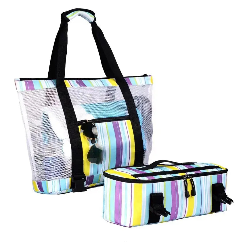 Two-In-One Picnic Thermal Insulation Beach Tote Bag Ultra Durable Detachable Dry Wet Separation Mesh Beach Cooler Large Capacity