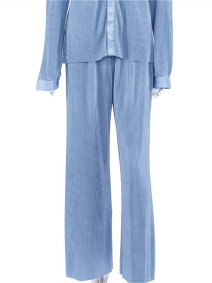 Palazzo Casual Pleated Wide Leg Pants Sets