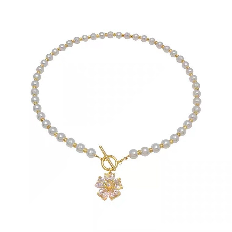 Crystal Flower Pearl Necklace