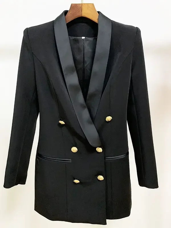 Long Sleeve Satin Collar Blazer Dress